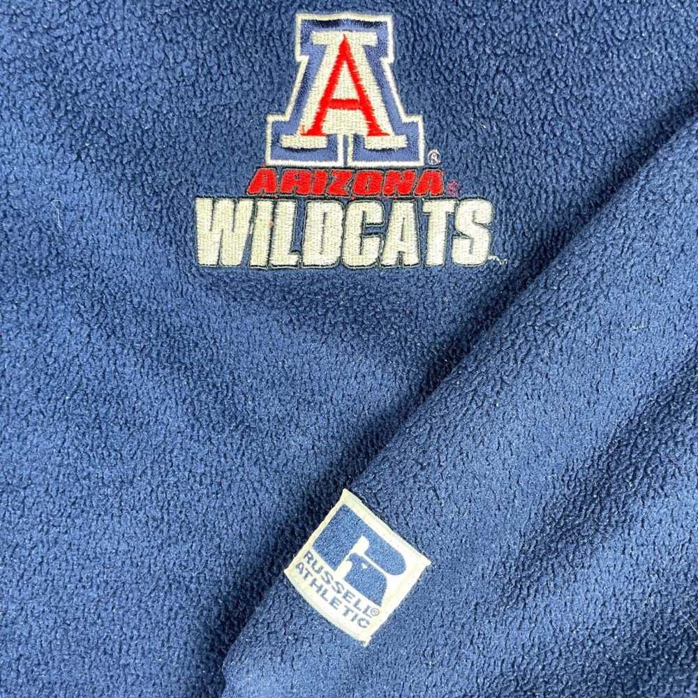 VTG Arizona Wildcats Fleece Pullover Mens XL Blue Russell Athletic 1/4 Zip 90s - Picture 2 of 7